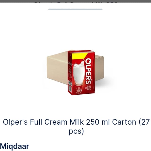 Olper,s Full cream milk 250ml carton (27pcs)