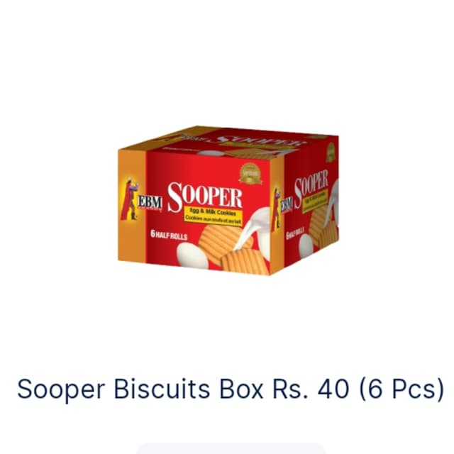 Sooper bisket Rs 40 box 6pcs