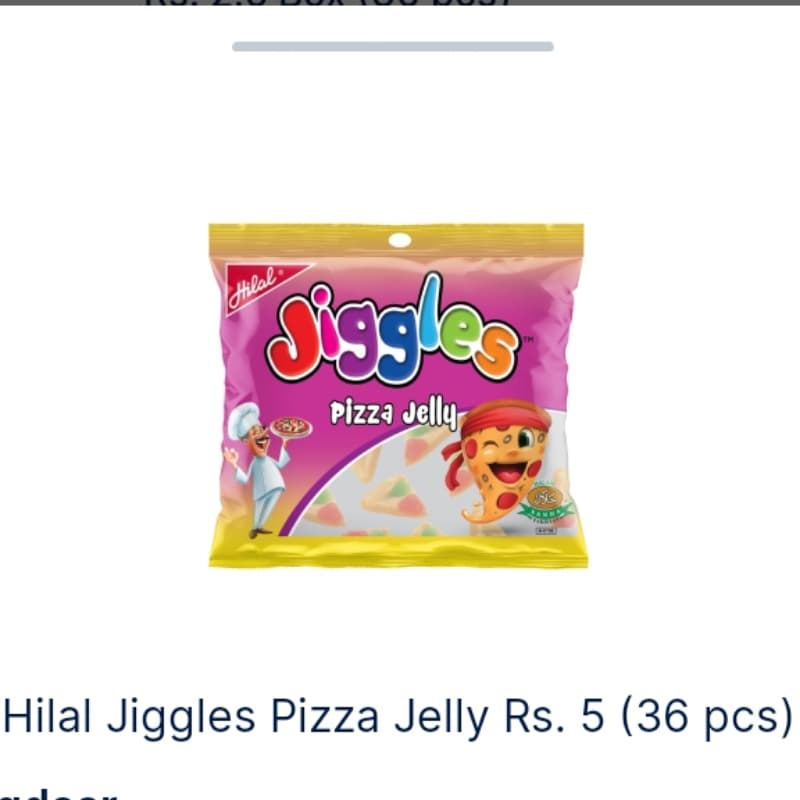 Hilal jiggles Pizza jelly Rs 5 box 36pcs