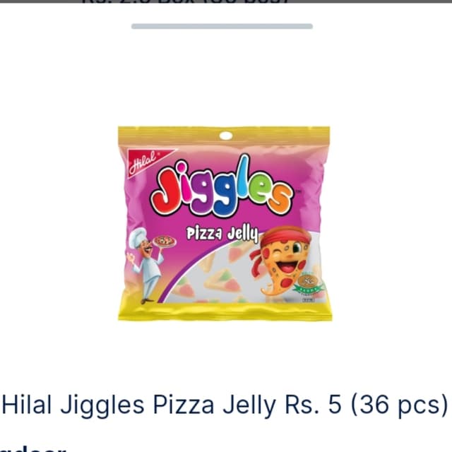 Hilal jiggles Pizza jelly Rs 5 box 36pcs