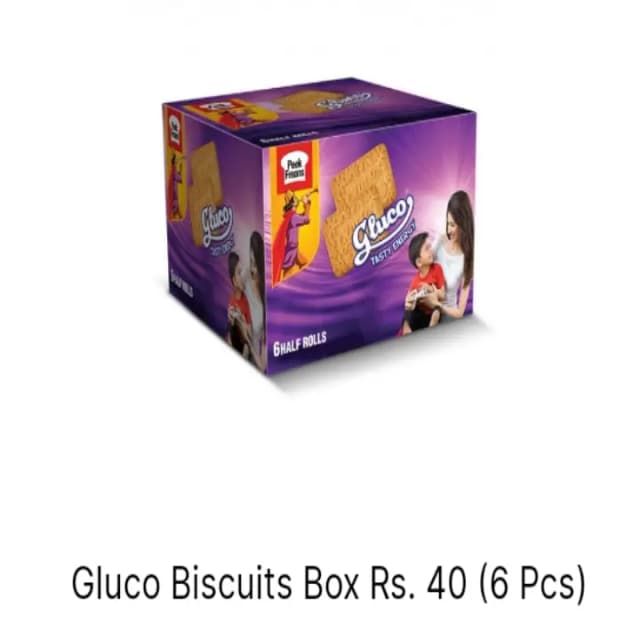 Gluco biscuits box Rs 40 (6pcs)
