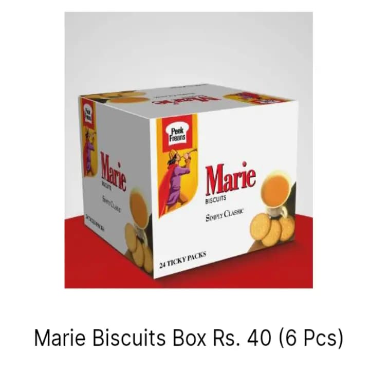 Marie biscuits box Rs 40 (6pcs)